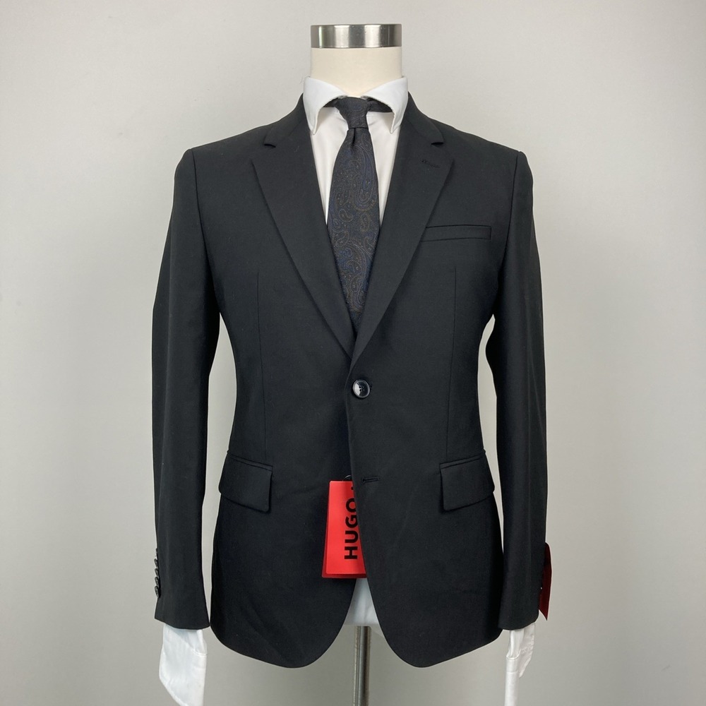 Hugo Boss Mens Modern fit Sport Coat Blazer 36S Black Solid Stretch